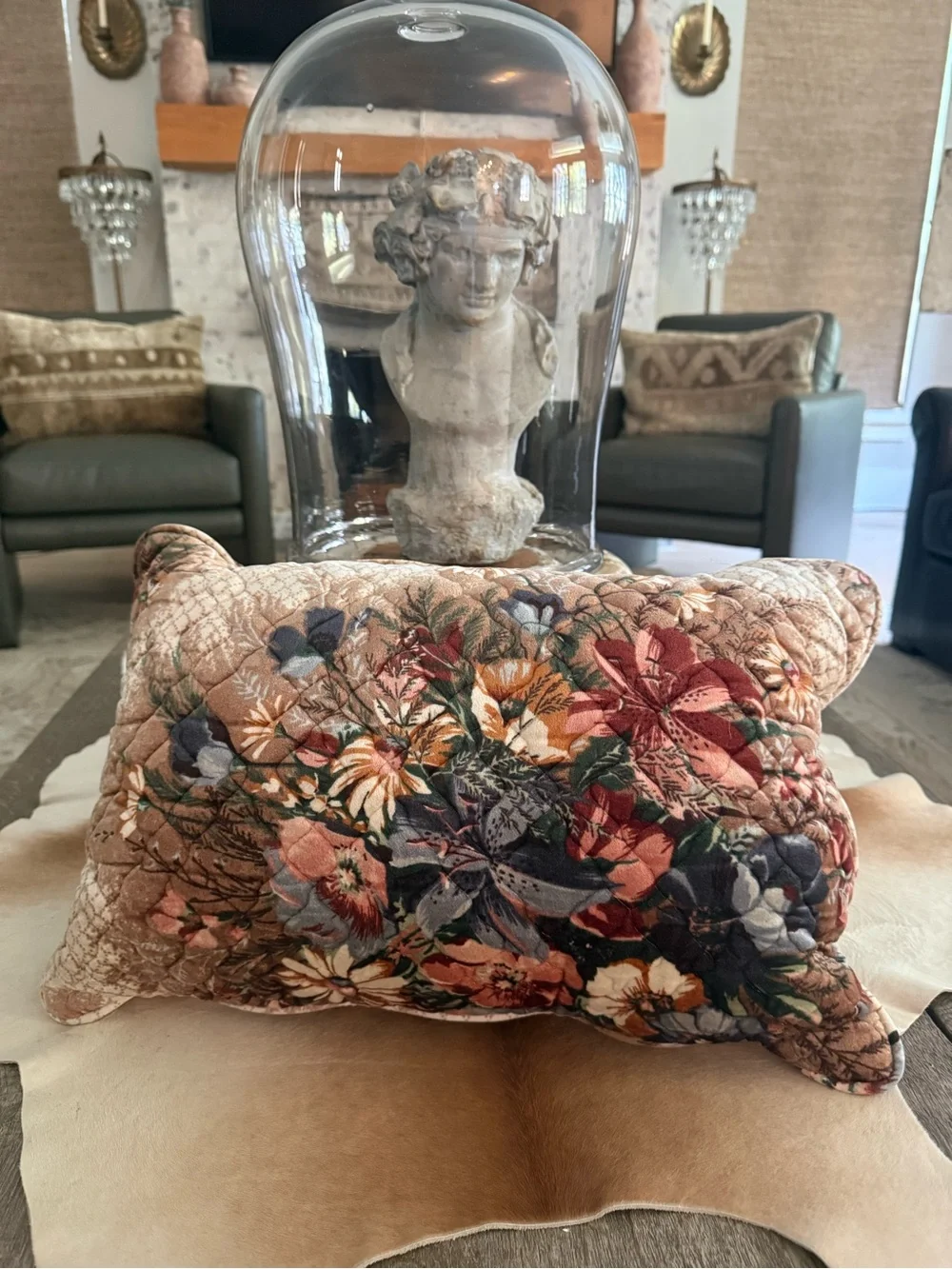 Vintage Floral Quilted Velvet Decorative Pillow - Multi Color